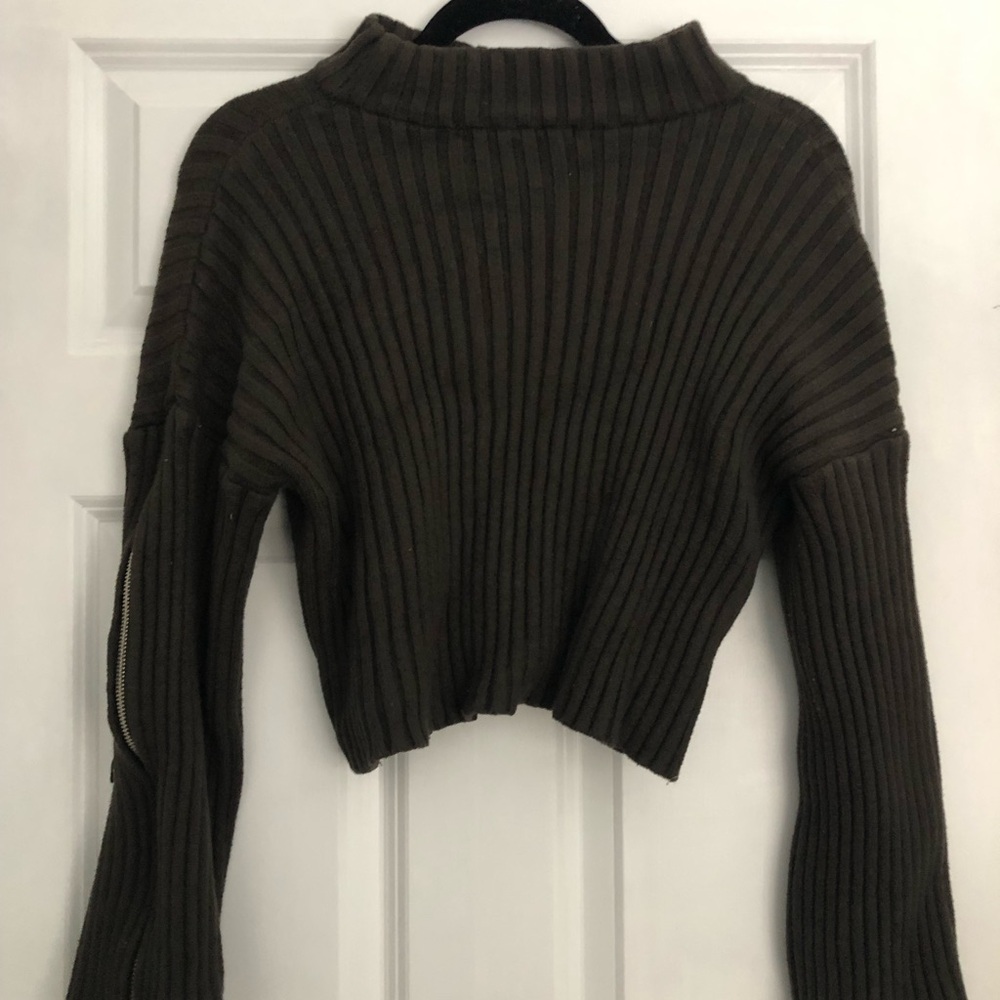 Zara Olive Ribbed Turtleneck Sweater
